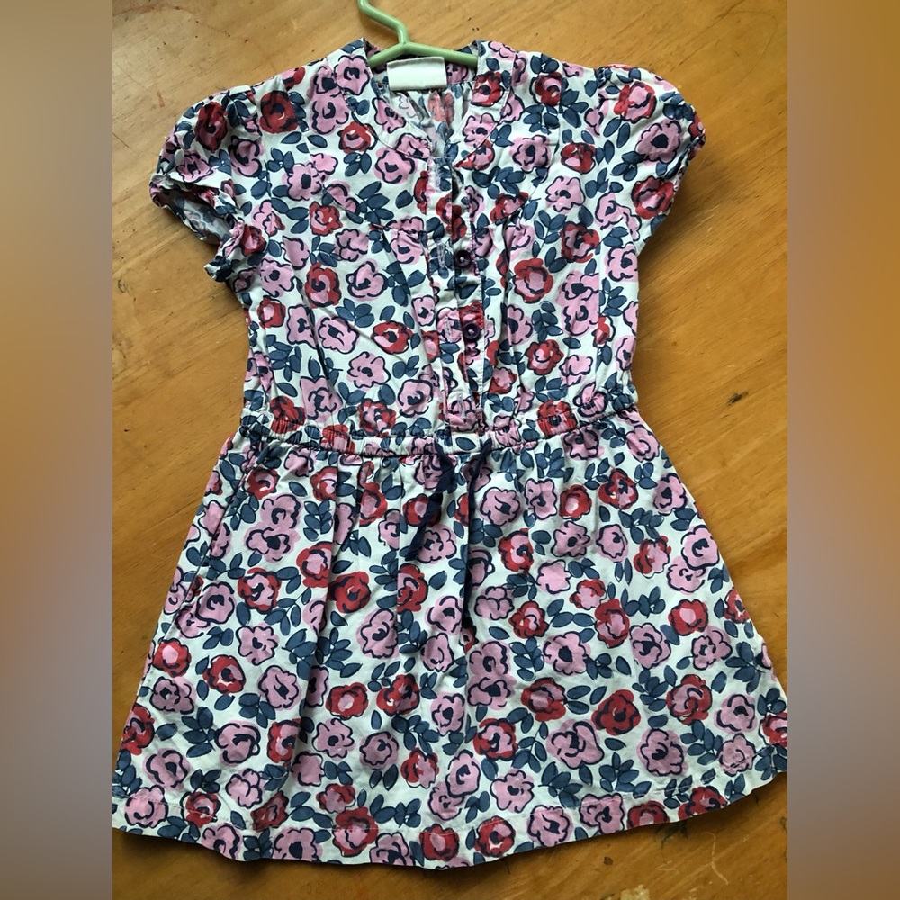 Mini Boden White Dress with Pink and Red Floral Print